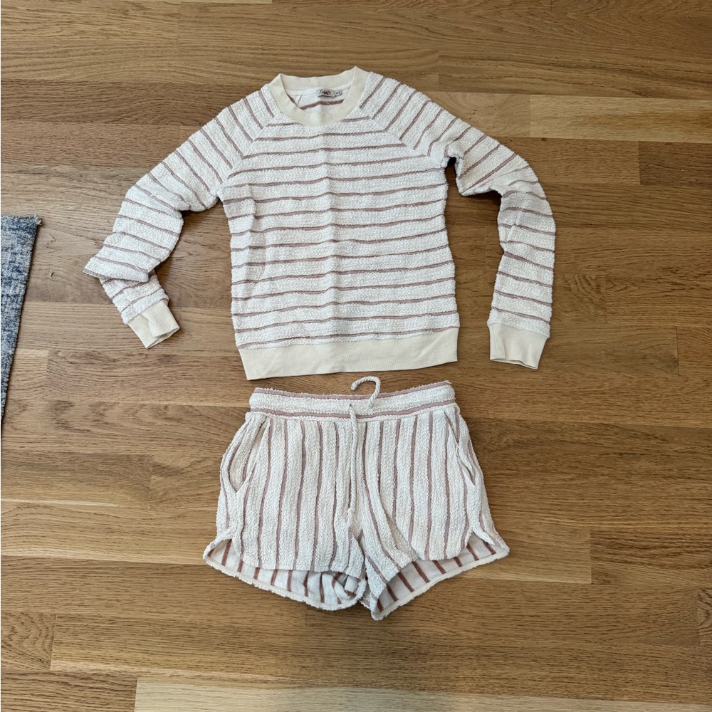 Faherty Cream and Pink Striped Set